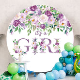 Aperturee - Purple Floral Its A Girl Baby Shower Backdrop